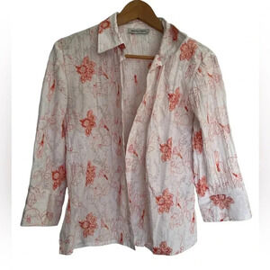 FREE with any purchase - Marie Claire button down shirt orange embroidered sz S